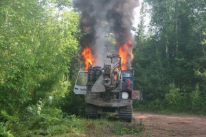 On June 25th, I was the first responder at this shot-hole driller fire. SWN estimates that the damages to equipment from this fire total $380,000 and the RCMP continue to treat the case as unsolved arson. Photo by Miles Howe